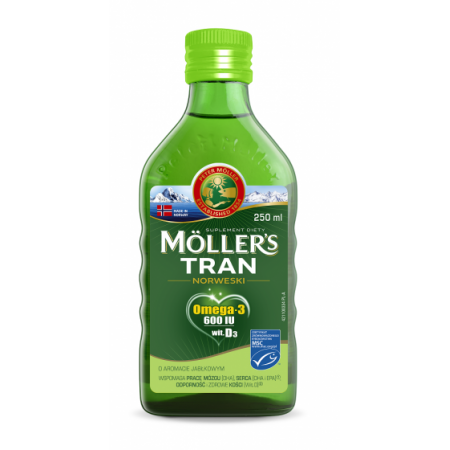 Mollers Tran Norweski, aromat jabłkowy, 250 ml (data ważności