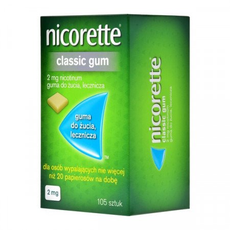 Nicorette Classic Gum, 2 mg, guma do żucia, 105 szt., rzucanie