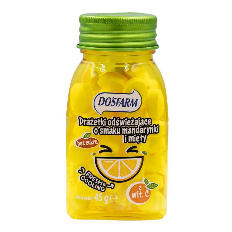 Drażetki odświeżające o smaku mandarynki i mięty z witaminą C 45 g – Dosfarm
