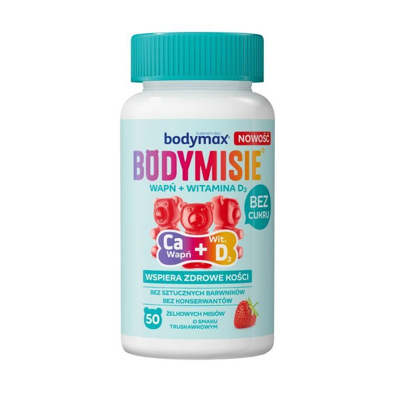 Bodymax Wapń + Wit. D3 Bodymisie o smaku Truskawkowym, żelki 50 Bodymax Wapń + Wit. D3 Bodymisie o smaku Truskawkowym, żelki 50 szt.