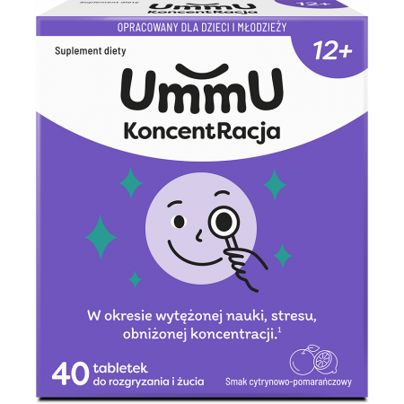 Ummu Koncentracja 12+, tabletki do rozgryzania, 40szt Ummu Koncentracja 12+, tabletki do rozgryzania, 40szt_2